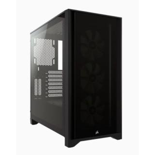 Korsarz | Obudowa Mid-Tower ATX ze szkła hartowanego | iCUE 4000X RGB | Szyba boczna | Wieża środkowa | Czarny | Zasilacz w