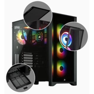 Korsarz | Obudowa Mid-Tower ATX ze szkła hartowanego | iCUE 4000X RGB | Szyba boczna | Wieża środkowa | Czarny | Zasilacz w