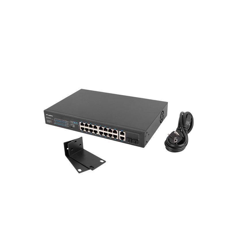 Switch niezarządzalny Lanberg 16x 100Mb PoE+/2x Combo Rack 19" Gigabit Ethernet 150W