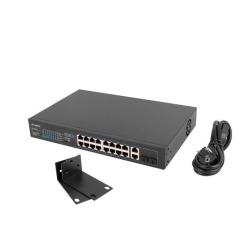 Switch niezarządzalny Lanberg 16x 100Mb PoE+/2x Combo...