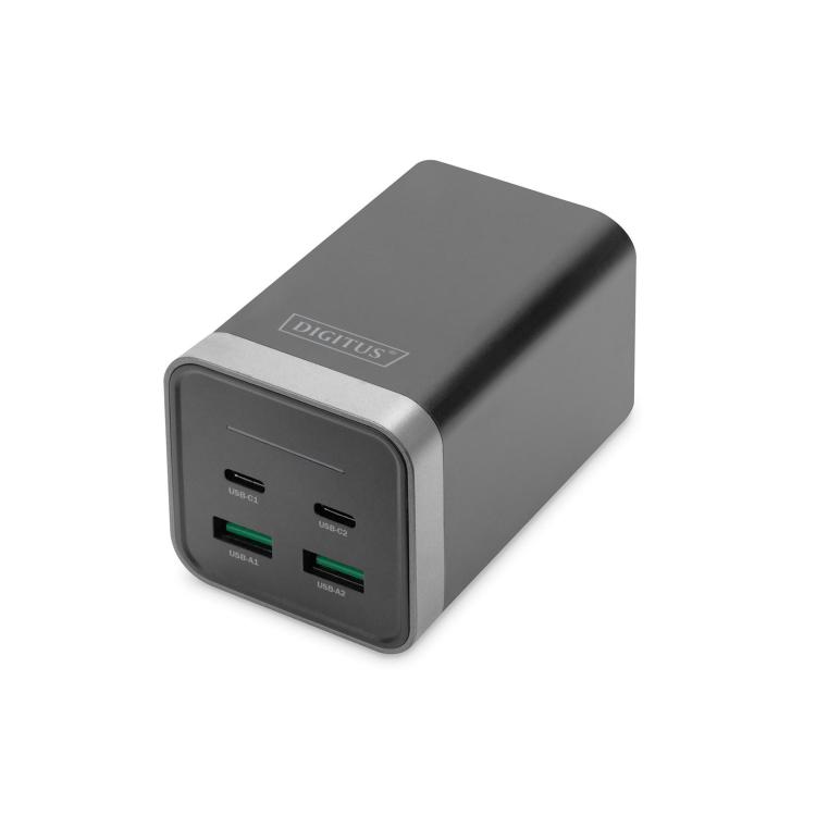 Ładowarka sieciowa uniwersalna zasilacz GaN 4 porty 2x USB-C 2x USB-A PD 3.0 150W czarna