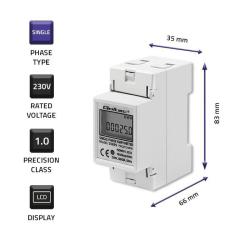 Miernik zużycia enrgii Qoltec na szynę DIN | jednofazowy elektroniczny licznik | 230V | LCD | 2P