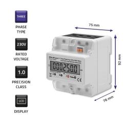 Miernik zużycia energii Qoltec na szynę DIN | trójfazowy elektroniczny licznik | 400V | LCD | 4P