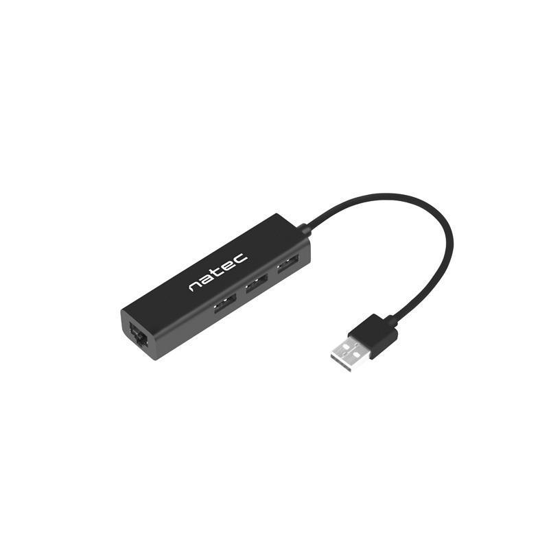 Hub USB Natec 3x USB 2.0 + RJ45 Dragonfly czarny