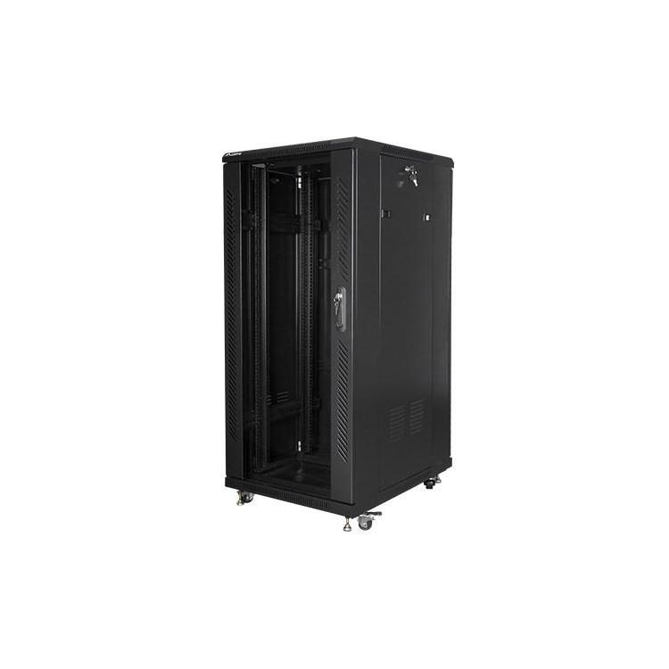 Szafa rack Lanberg FF01-6827-12B (27U 19'' 1390mm / 600mm / 800 mm stojąca Pełne, Szklane 800 kg kolor czarny)