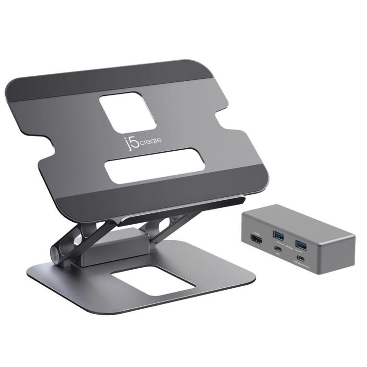 Podstawka ergonomiczna do notebooka ze stacją dokującą j5create Multi-Angle 4K Docking Stand USB-C 1x4K HDMI/2xUSB 3.1/1xUSB-C/