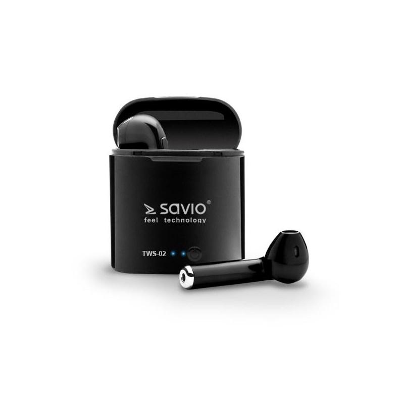 Słuchawki bezprzewodowe SAVIO TWS-02 (douszne bezprzewodowe, Bluetooth z wbudowanym mikrofonem kolor czarny