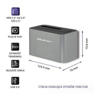 Qoltec Stacja dokująca dysków HDD/SSD | 2.5"/3.5" SATA | USB 3.0