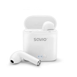 Słuchawki bezprzewodowe SAVIO TWS-01 (douszne bezprzewodowe, Bluetooth z wbudowanym mikrofonem kolor biały