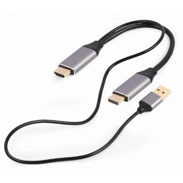 Adapter HDMI męski do DisplayPort męski + USB-A męski 4K Gembird A-HDMIM-DPM-01 czarny