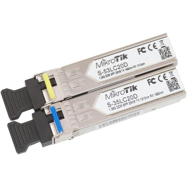 MikroTik S-3553LC20D | Moduł SFP | 1,25Gb/s, 20km, Jednomodowy, Para (T1310nm/R1550nm) + (T1550nm/R1310nm)