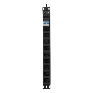 Qoltec Listwa zasilająca PDU antyprzeciążeniowa do RACK 19" | 1U | 10A | 8xIEC C13 | bezpiecznik C16 | 2m