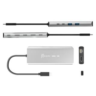 Stacja dokująca j5create USB4 8K Multi-Port Hub 1x8K HDMI/2xUSB3.2/2xUSB-C/RJ45 2.5G srebrna JCD403-N