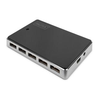 HUB 10-portowy USB 2.0 HighSpeedaktywny, czarno-srebrny