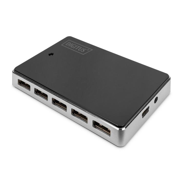 HUB 10-portowy USB 2.0 HighSpeedaktywny, czarno-srebrny