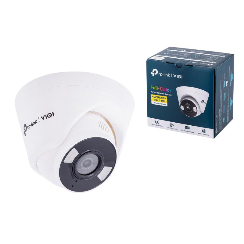 Kamera TP-LINK VIGI C440(2.8mm) W pełni kolorowa kamera sieciowa VIGI typu Turret, 4MP, Inteligentne kodowanie H.265+: