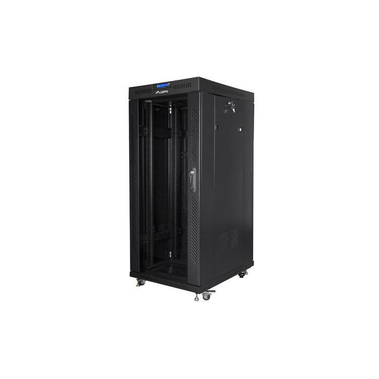 Szafa instalacyjna Rack stojąca 19" 27U 800x1200 Drzwi Szklane czarna Lanberg (flat pack) LCD