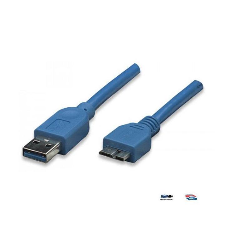 Kabel USB Techly USB 3.0 Super Speed, A-męski, Micro B-męski, 0,5m, niebieski ICOC