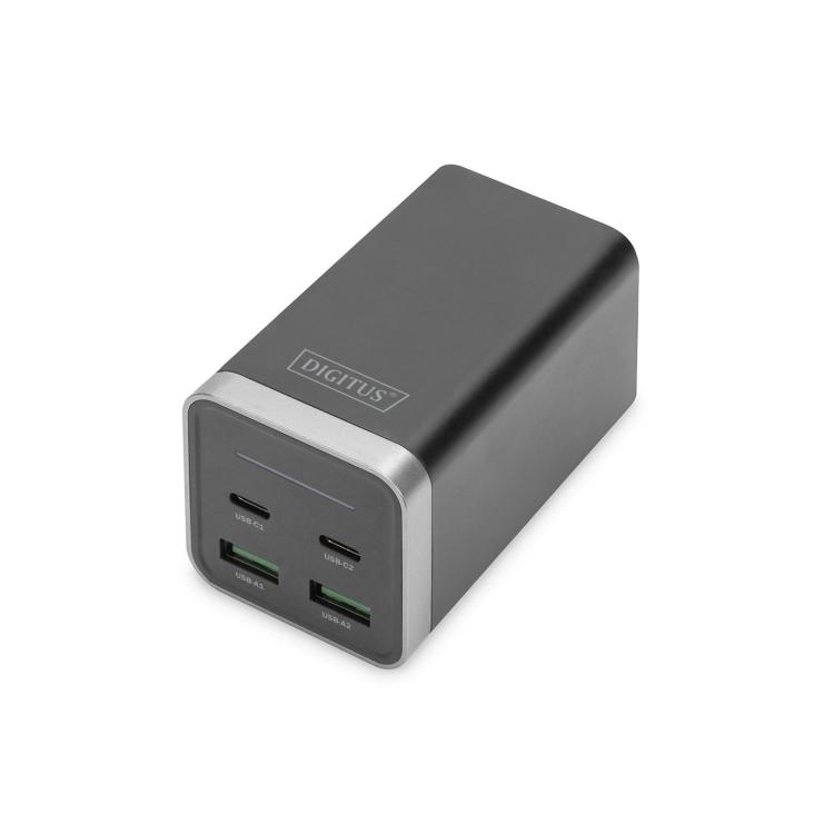 Ładowarka sieciowa uniwersalna zasilacz GaN 4 porty 2x USB-C 2x USB-A PD 3.0 65W czarna