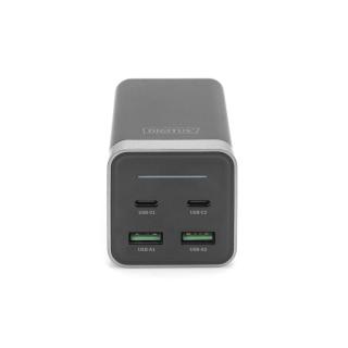 Ładowarka sieciowa uniwersalna zasilacz GaN 4 porty 2x USB-C 2x USB-A PD 3.0 65W czarna