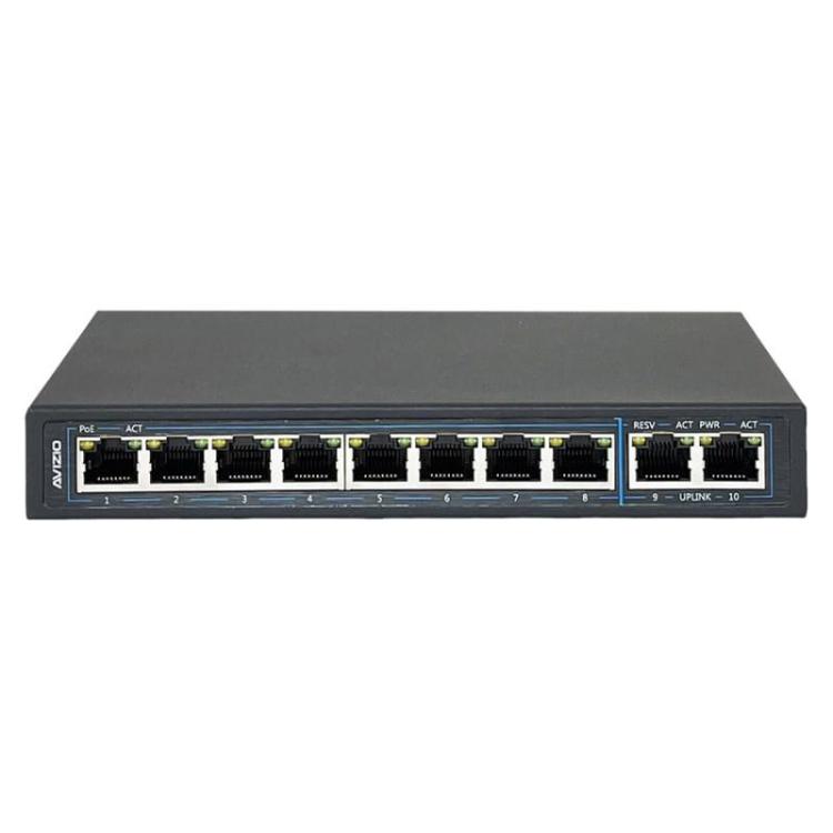 AVIZIO SWITCH NIEZARZĄDZALNY 8 PORTÓW RJ45 POE 1GB/S + 2 PORTY RJ45 UPLINK 1GB/S (BUDŻET MOCY 96W)