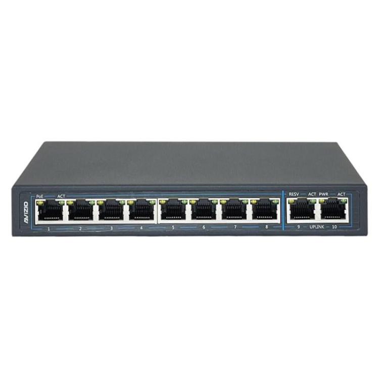 AVIZIO SWITCH NIEZARZĄDZLANY 8 PORTÓW RJ45 POE 100MB/S + 2 PORTY RJ45 UPLINK 1GB/S (BUDŻET MOCY 96W)