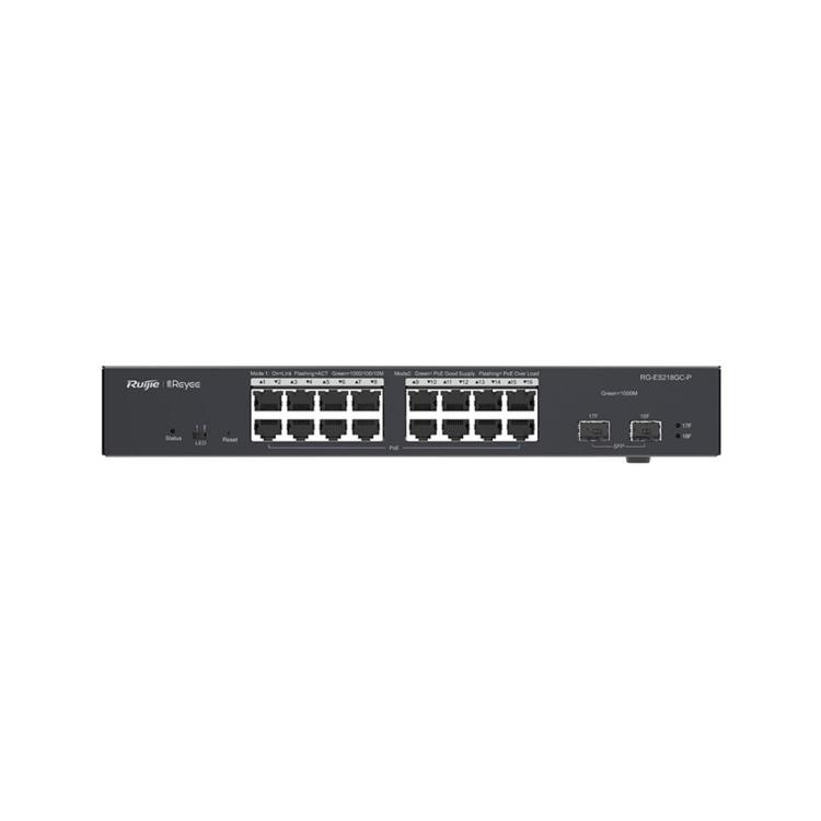 REYEE SWITCH ZARZĄDZALNY 16 PORTÓW 1GBIT + 2 PORTY UPLINK SFP 1GBIT | 16 PORTÓW POE+ (240W MAX) | L2 | RACK