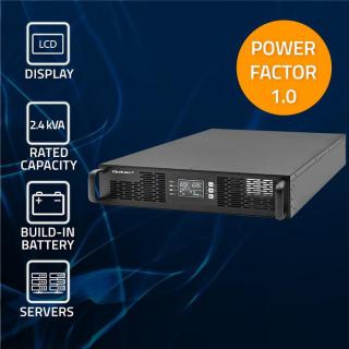 QOLTEC ZASILACZ AWARYJNY UPS DO RACK | 2.4KVA | 2400W | POWER FACTOR 1.0 | LCD | EPO | USB | ON-LINE