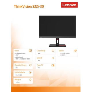 Monitor 21.5 cala ThinkVision S22i-30 WLED LCD 63FCKATBEU