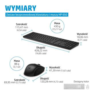 Zestaw klawiatura + mysz HP 650 Wireless Keyboard and Mouse Combo bezprzewodowe czarne 4R013AA