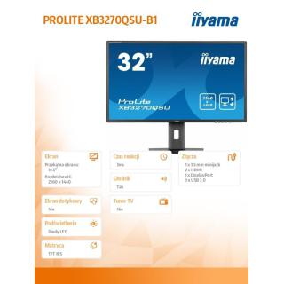 Monitor 32 cale XB3270QSU-B1 IPS,WQHD,HDMI,DP,100Hz,250cd,3ms,2x2W, 3xUSB(3.2),FlickerFree,VESA,HAS(150mm)