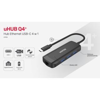 Hub USB-C Aktywny 3x USB-A 5Gbps RJ-45 1Gbps