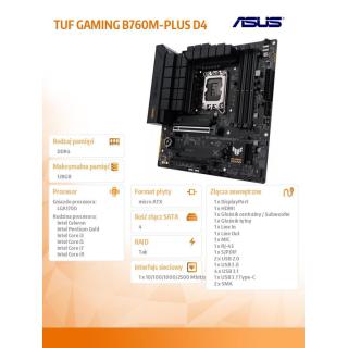 Płyta główna TUF GAMING B760M-PLUS D4 s1700 DDR4 DP/HDMI mATX