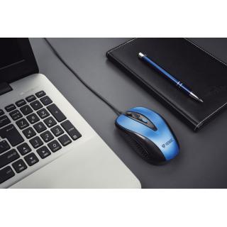 Mysz przewodowa USB , 4 przyciski, optyczna, symetryczna, Błękit