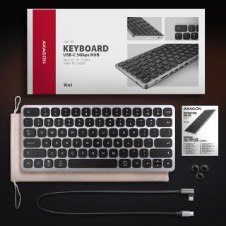 HMC-KB-US Klawiatura USB-C 5Gbps w. HUB, microSD/SD, 3x USB-A, HDMI 4K/60Hz, PD 100W, Audio, US layout