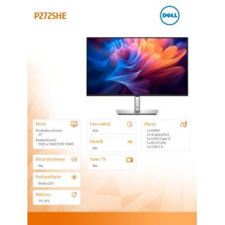 Monitor 27 cali P2725HE IPS LED Full HD(1920x1080)/16:9/HDMI/DP/USB-C/USB/RJ45/3Y