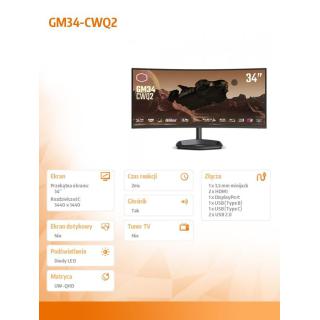 Monitor 34 cale GM34-CWQ2 UWQHD 180 Hz HDMI DP USB-C USB-B kontrola wysokości 0-80 mm Głośnik