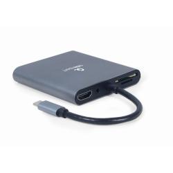 GEMBIRD MULTI ADAPTER USB TYP-C 6 W 1 (HUB3.1 + HDMI + VGA + PD + CZYTNIK KART + DŹWIĘK STEREO), SZARY