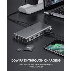 AUKEY HUB USB C CB-C78 12W1 RJ45 HDMI 4K PD 100W