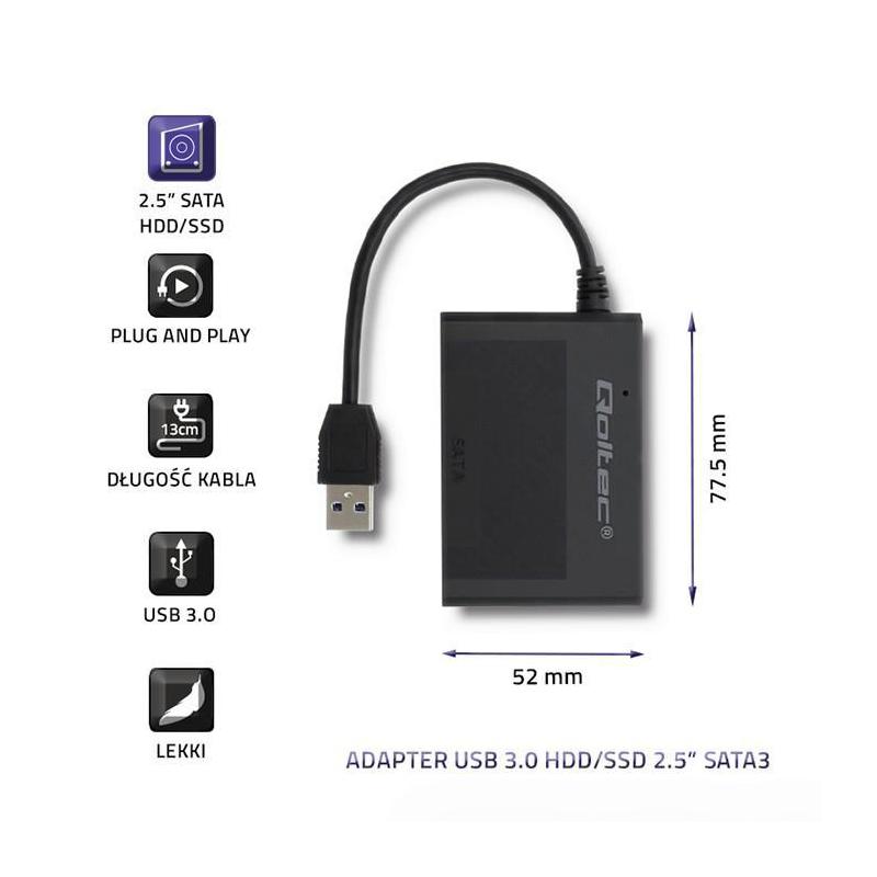 Obudowa Qoltec na dysk HDD/SSD 2.5" SATA3 | USB 3.0 | Czarna