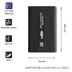 Obudowa/kieszeń Qoltec do dysków HDD/SSD 2.5" SATA3 | USB 2.0 | Czarny