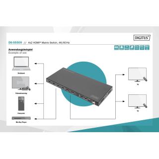 Przełącznik/Matrix DIGITUS HDMI 4/2-porty 4K 60Hz UHD HDR HDCP 2.2 EDID audio z pilotem