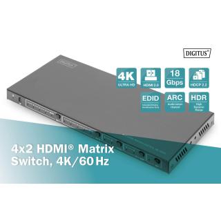 Przełącznik/Matrix DIGITUS HDMI 4/2-porty 4K 60Hz UHD HDR HDCP 2.2 EDID audio z pilotem