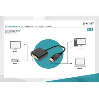 Kabel adapter DIGITUS DisplayPort z Dual Link 1080p 60Hz FHD DP/ DVI-I (24+5) M/Ż 0,15m