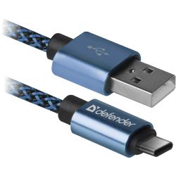 Kabel USB Defender AM-TYPE C 1m 2,1A niebieski