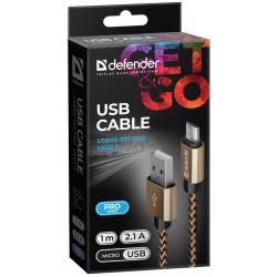 Kabel USB Defender AM-micro BM 1m 2.1A złoty