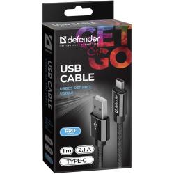 Kabel USB Defender AM-TYPE C 1m 2,1A czarny