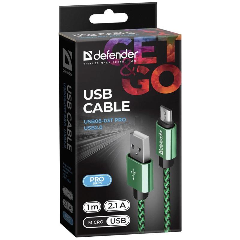 Kabel USB Defender AM-micro BM 1m 2,1A zielony