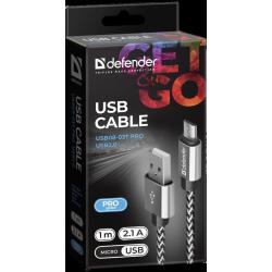 Kabel USB Defender AM-micro BM 1m 2,1A biało-czarny