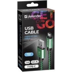 Kabel USB Defender AM-TYPE C 1m 2,1A zielono-czarny